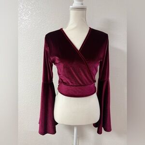 L&B Deep Burgundy Velvet Wrap Blouse zs - M Valentines Day